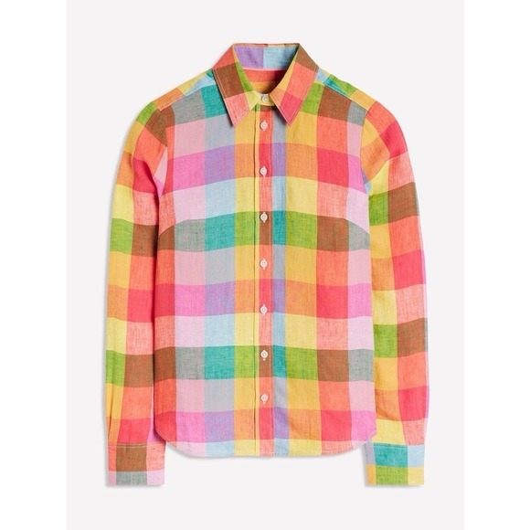 NWT Boden Sienna Colorful Linen Checkered Button Up Shirt Spring Coastal Prep 2R - Picture 8 of 16